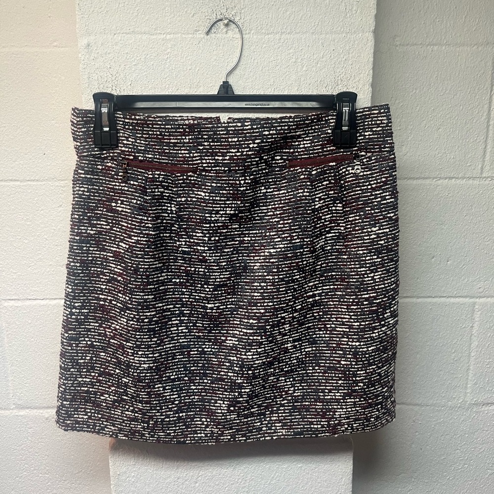 LOFT Burgundy and Gray Tweed Mini Skirt - Picture 1 of 5